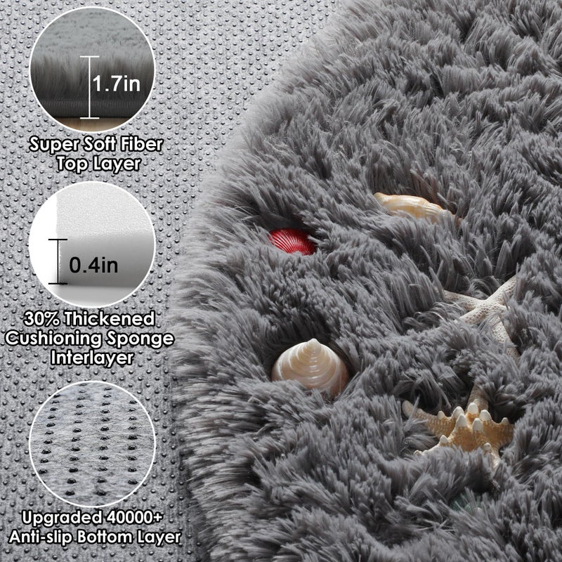 ONASAR Grey Round Area Rug 4ft, Gray Soft Bedroom Circle Throw Rugs for Kids Girls Boys Teen Dorm Room, Fluffy Plush Shaggy Carpet Mats for Nursery Living Room Playroom Home Office Decor Aesthetic - Image 2